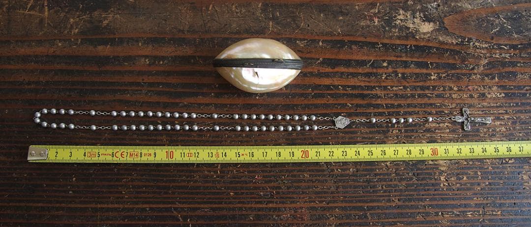 マザーオブパールのケース&ロザリオ 十字架 20世紀 聖遺物/K191