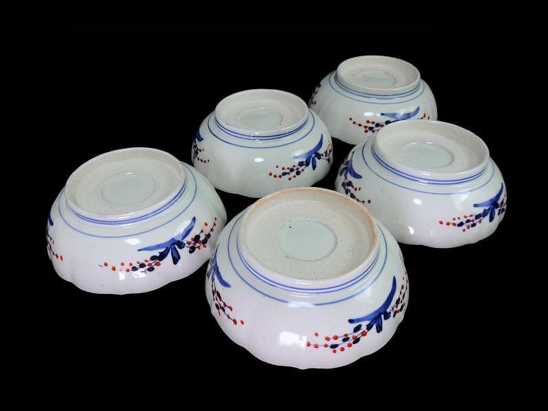 古伊万里　色絵　窓絵獅子　秋草に兎の図　膾皿　５客　D049AS-DBj