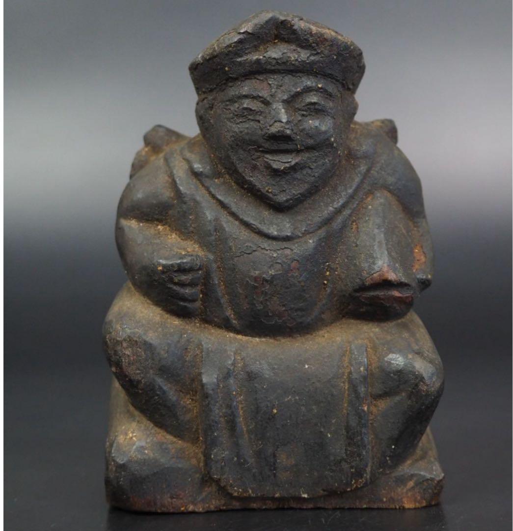 送料無料　非常に古い　木彫り大黒様恵比寿様　高さ９ｃｍ ★大珍品★　仏教美術