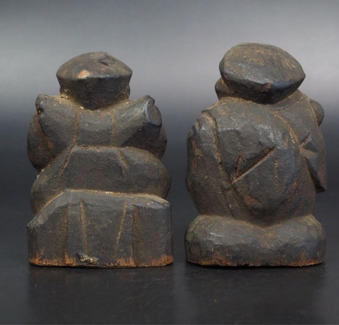 送料無料　非常に古い　木彫り大黒様恵比寿様　高さ９ｃｍ ★大珍品★　仏教美術