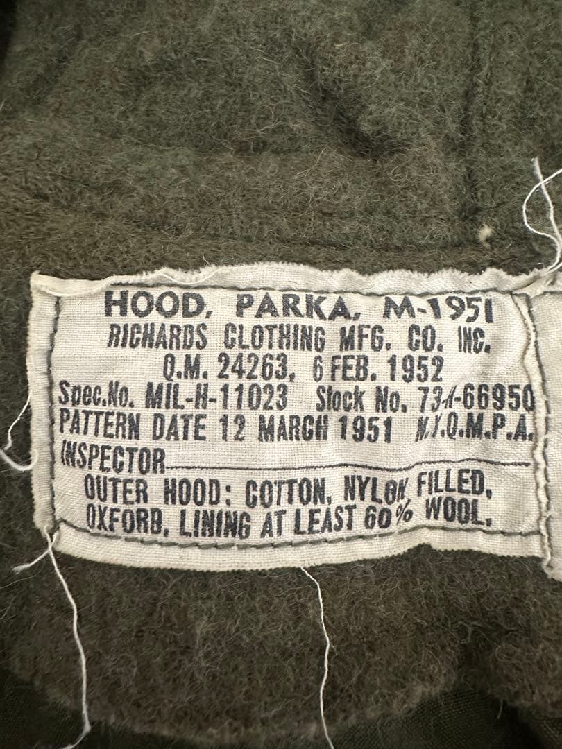 M-51 モッズコート用フード　※ワイヤー折れ