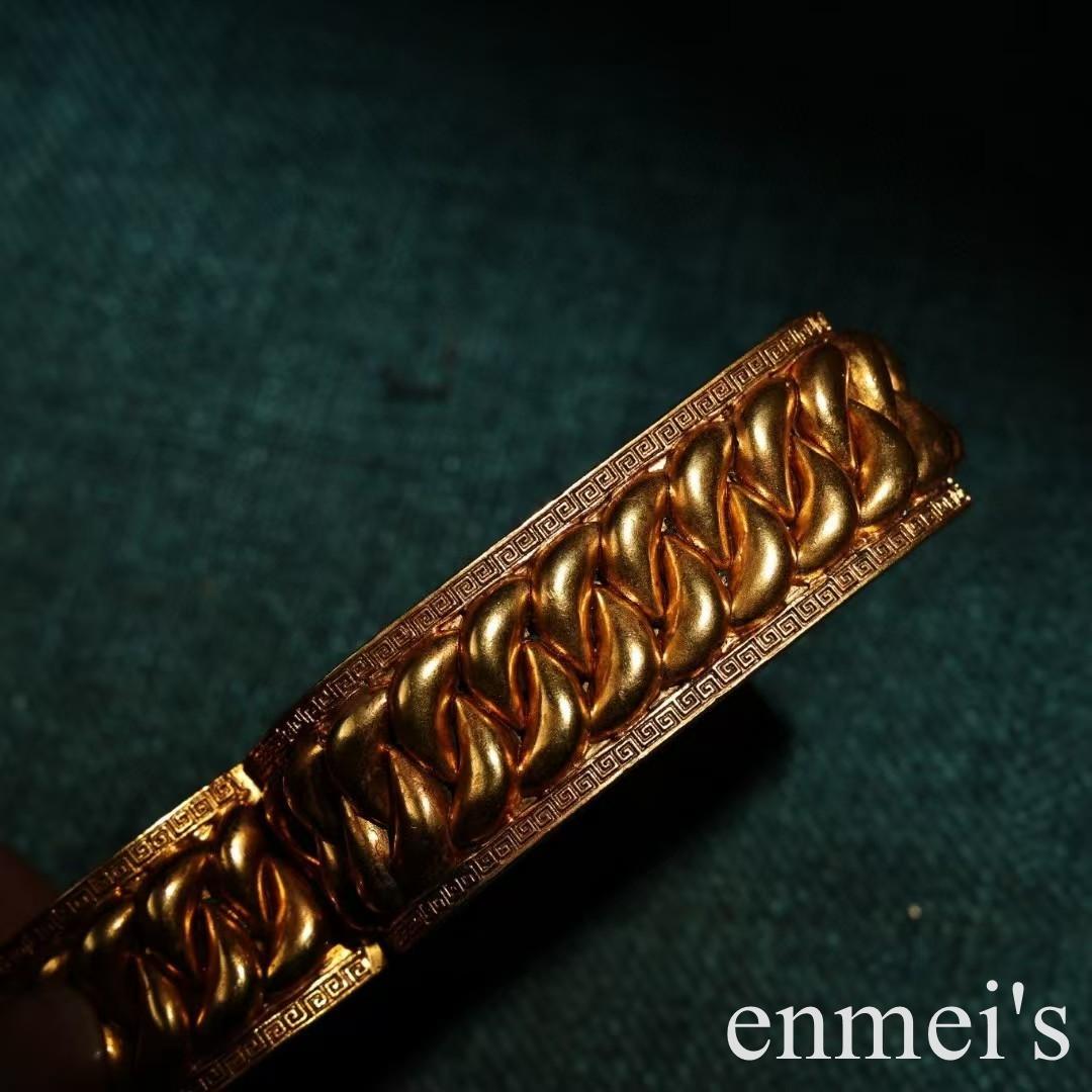 中国古美術・純銅鎏金掐絲工芸ブレスレット・純手作り・細密彫・透かし浮彫・純銅製