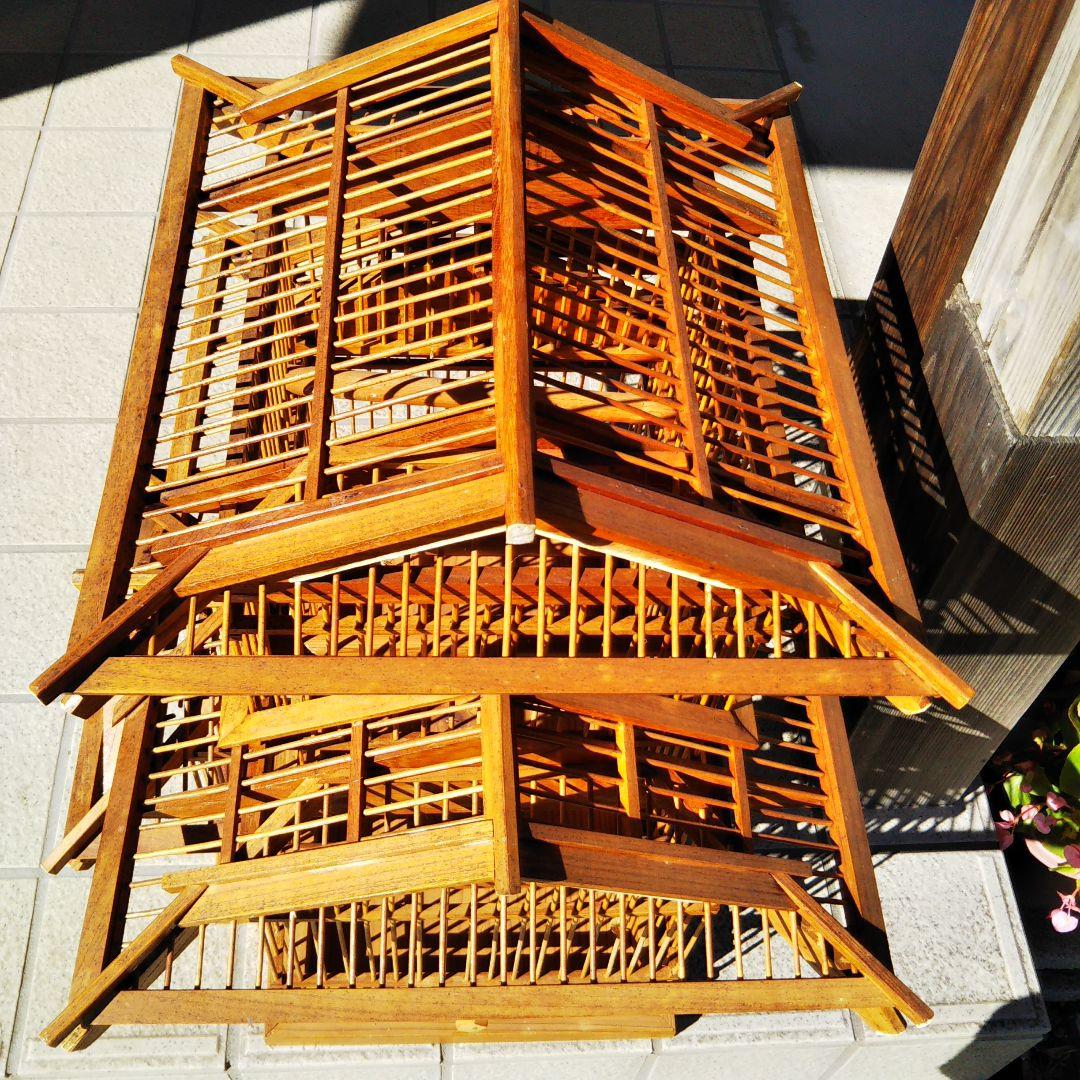 鳥籠 日本家屋風の鳥かごです。　竹細工　木製