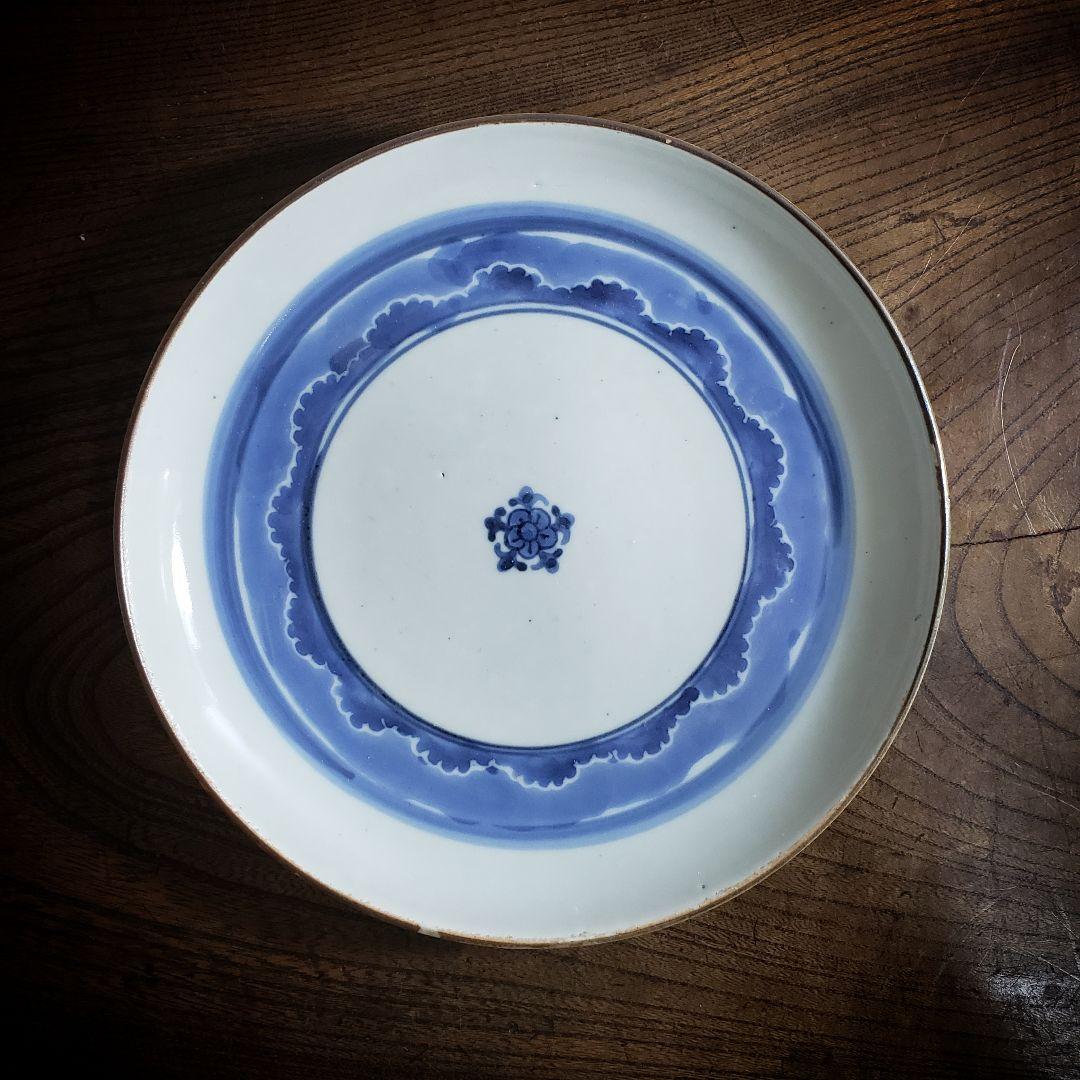 皿　古伊万里　江戸　五弁花　雲　唐草　染付　珍品