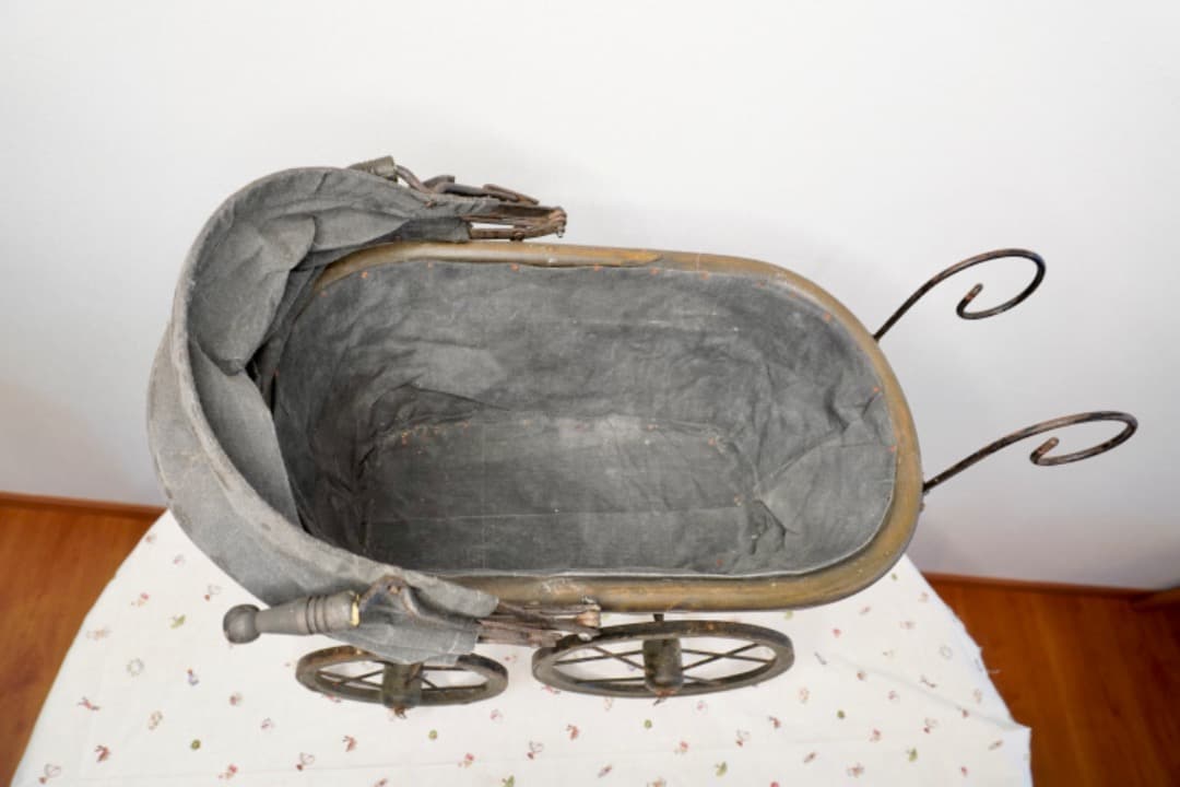 フランス アンティーク ドール用ベビーカー 乳母車 ラタン アイアン