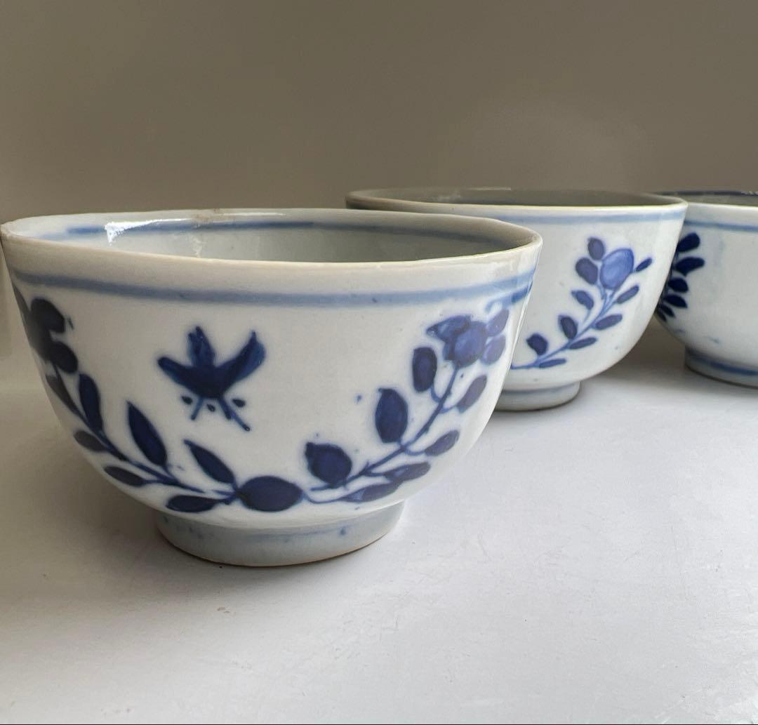 中国清時代　新渡染付煎茶碗5客　木箱付　口径約6.5㎝　東Y7-1105☆2F