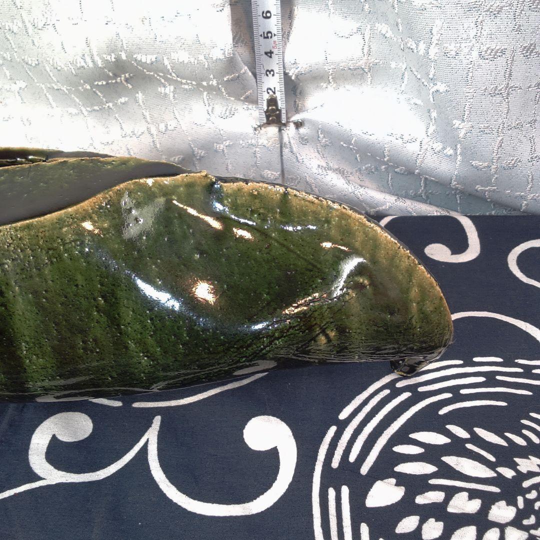 骨董３緑色の陶器製長方形皿