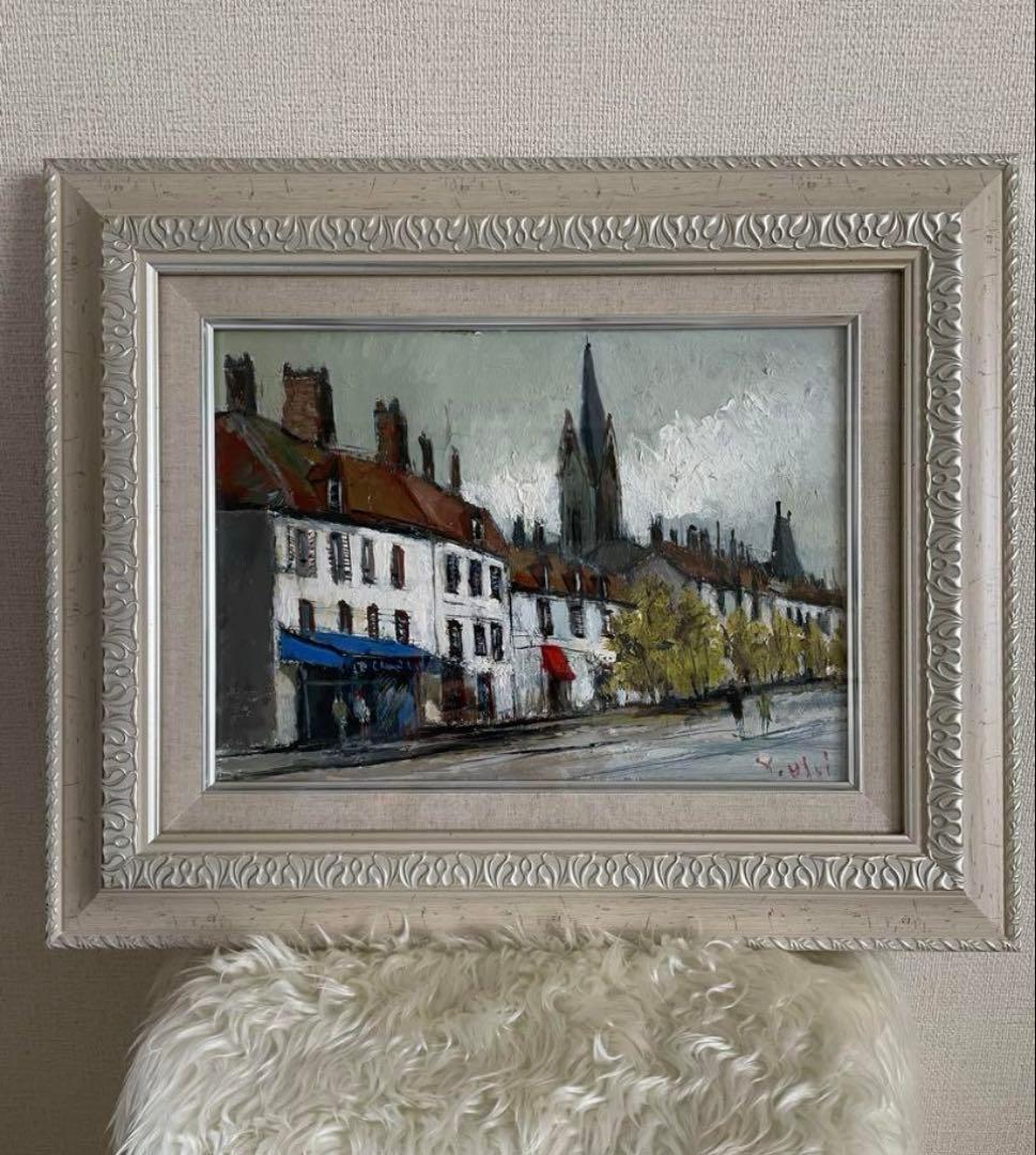 油彩画　臼井幸彦画伯　パリの街並み　F4号