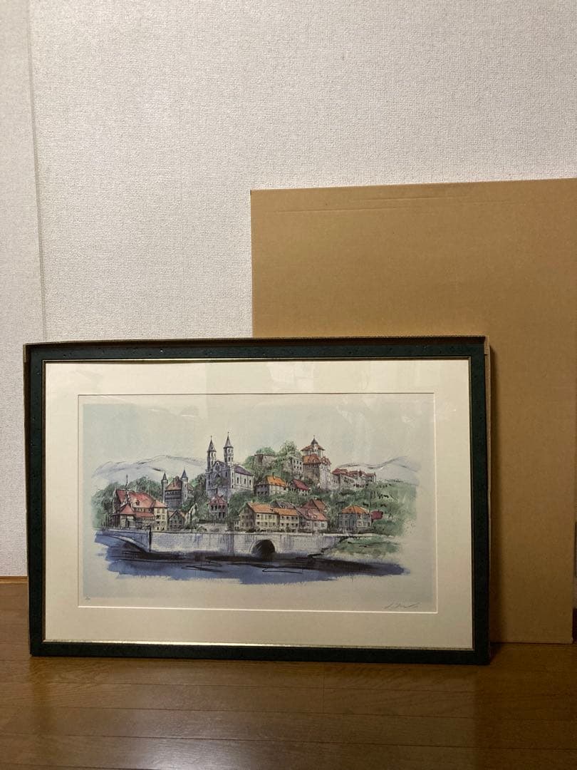 絵画　リトグラフ大　教会のある街　ジェームス・フォード　新品額装　箱付