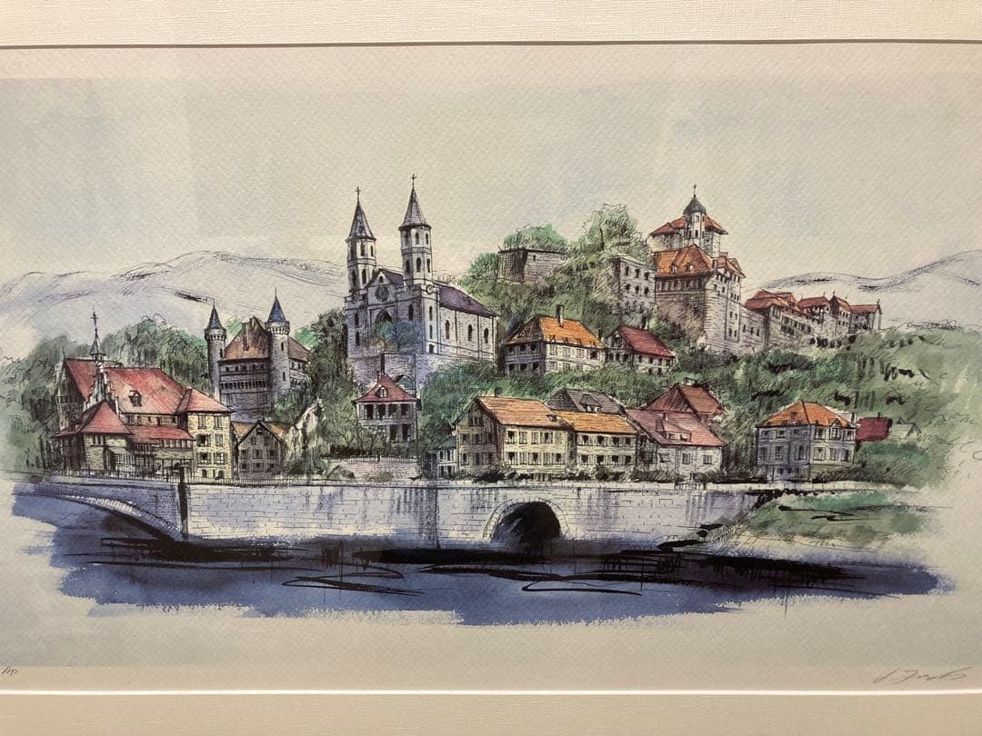 絵画　リトグラフ大　教会のある街　ジェームス・フォード　新品額装　箱付