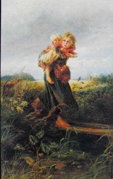 マコフスキーK,E、「雷がこわい」、希少な額装用画集より、新品高級額装付