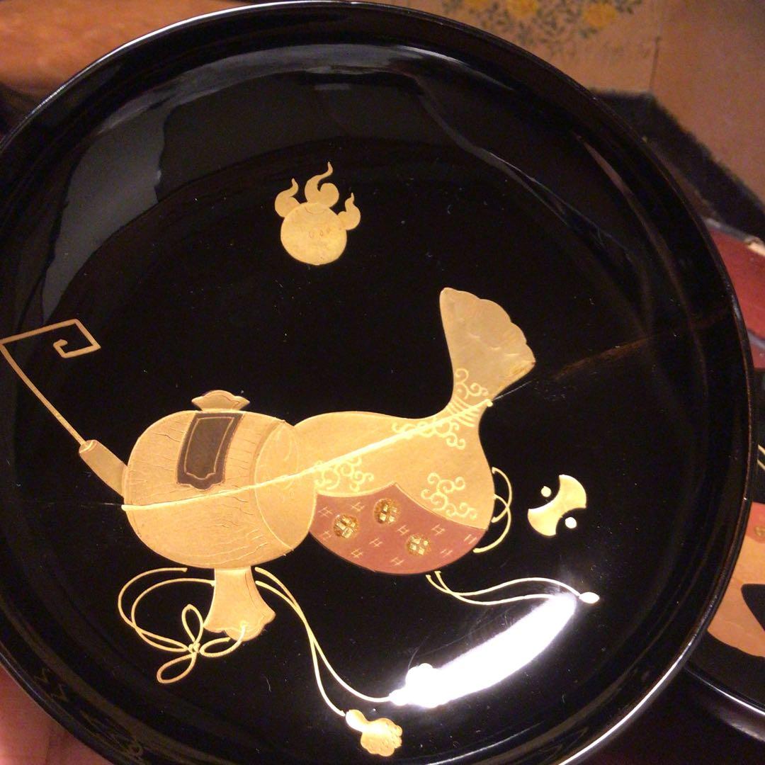 A852 木製輪島塗　　　高級黒塗　宝尽紋様蒔絵　吸物椀　　煮物椀　　5客