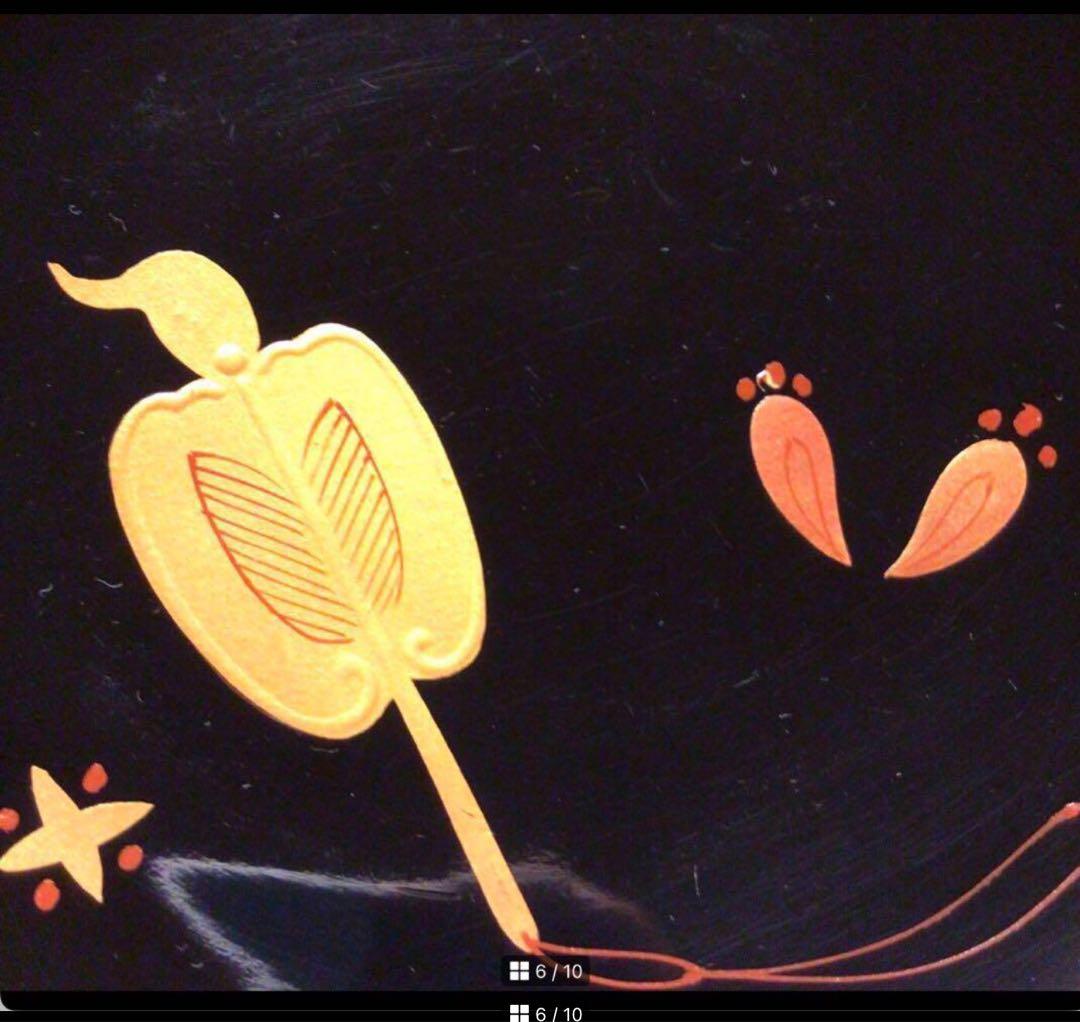 A852 木製輪島塗　　　高級黒塗　宝尽紋様蒔絵　吸物椀　　煮物椀　　5客