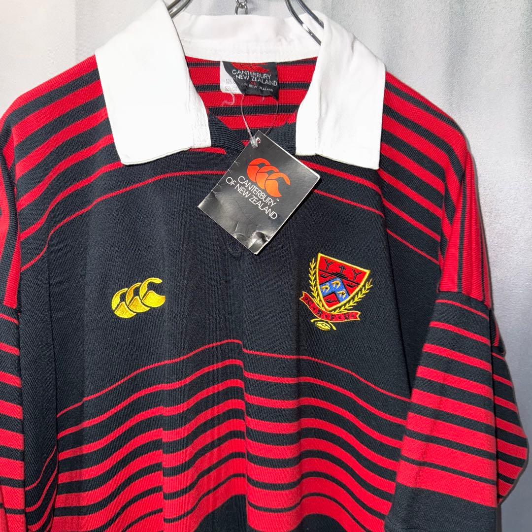 90s ニュージー製 カンタベリー CRFU 半袖 ラガーシャツ ボーダー 刺繍
