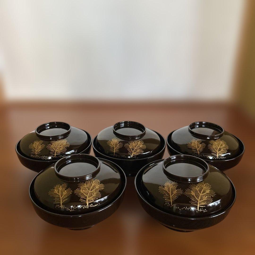 漆器 時代物　お碗　菓子器セット 5個 木箱付き