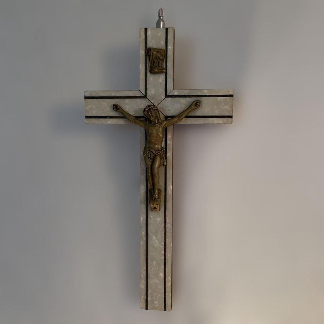 フランス　ブロカント　キリスト　十字架　キリスト教　磔刑　オブジェ　真鍮　木製