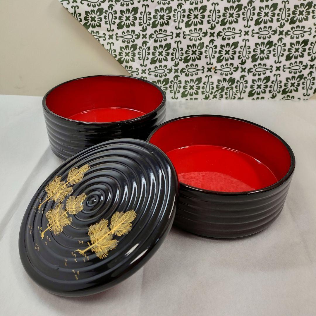 象彦 漆器 若松蒔絵 内朱丸重 二段丸重 菓子器 お弁当箱 宝石箱