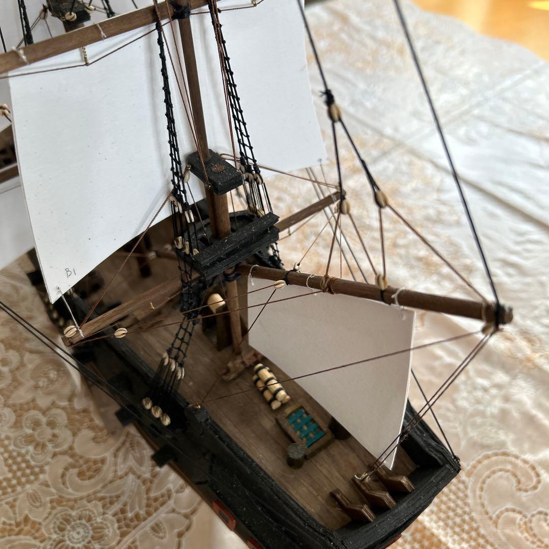 木製帆船模型　船台付き (帆船part2-T) (全てハンドメイド)