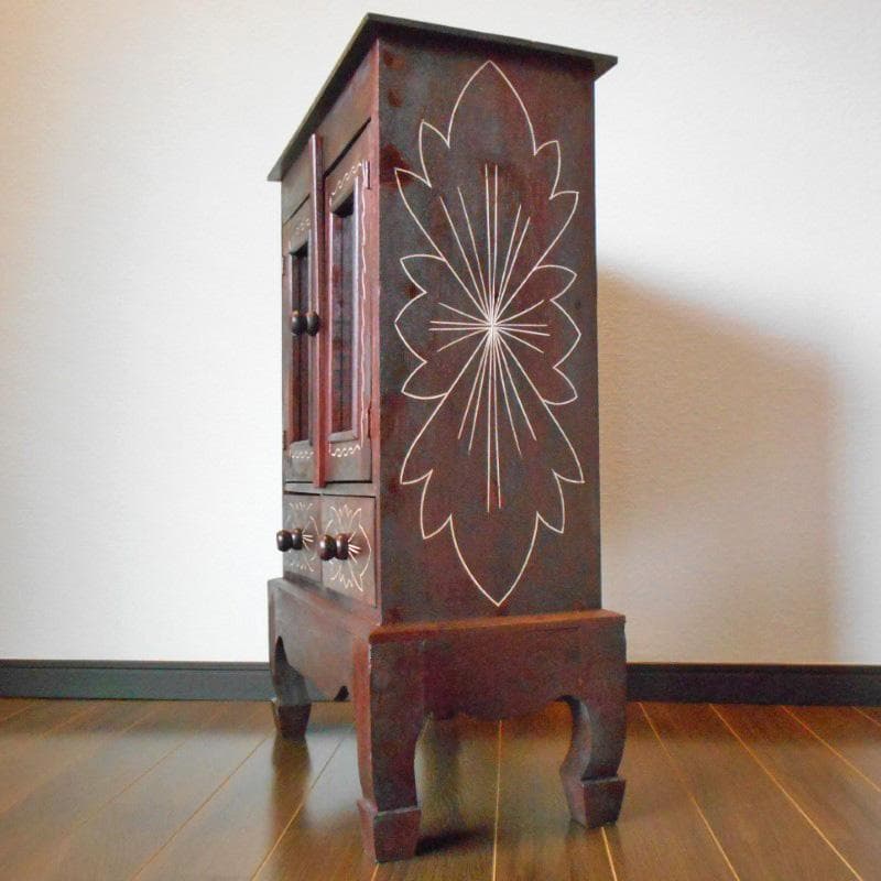 花柄模様 猫足 キャビネット アジアン家具 バリ家具 収納家具 完成品家具