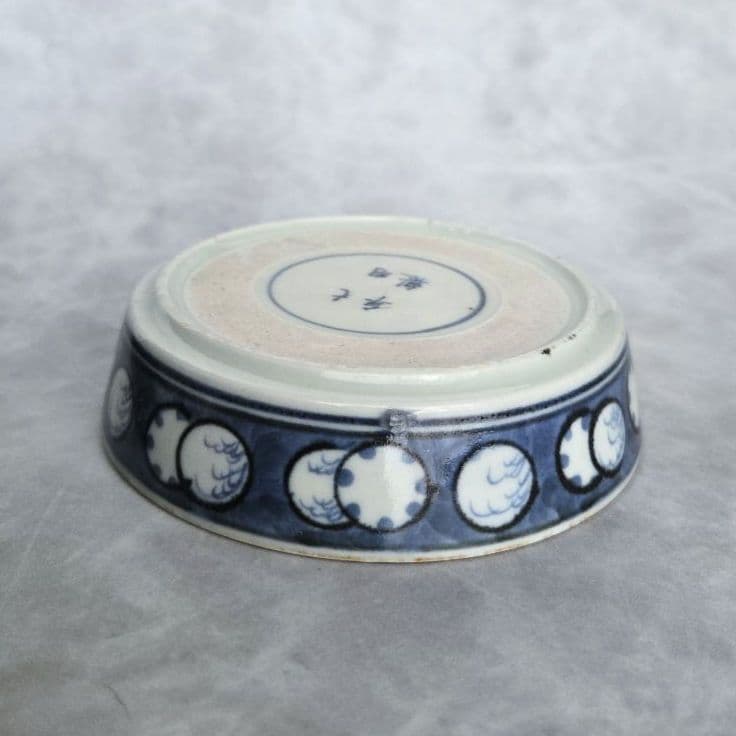 古伊万里　染付　雪輪　小皿　鶉　江戸時代　金直し　金継ぎ　骨董　アンティーク