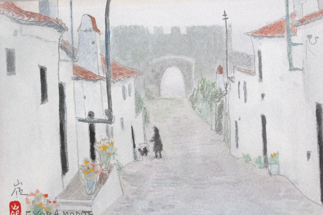 No5297額装　久保嶺爾　「朝霧」　直筆サイン　落款　共シール　風景　送料無料