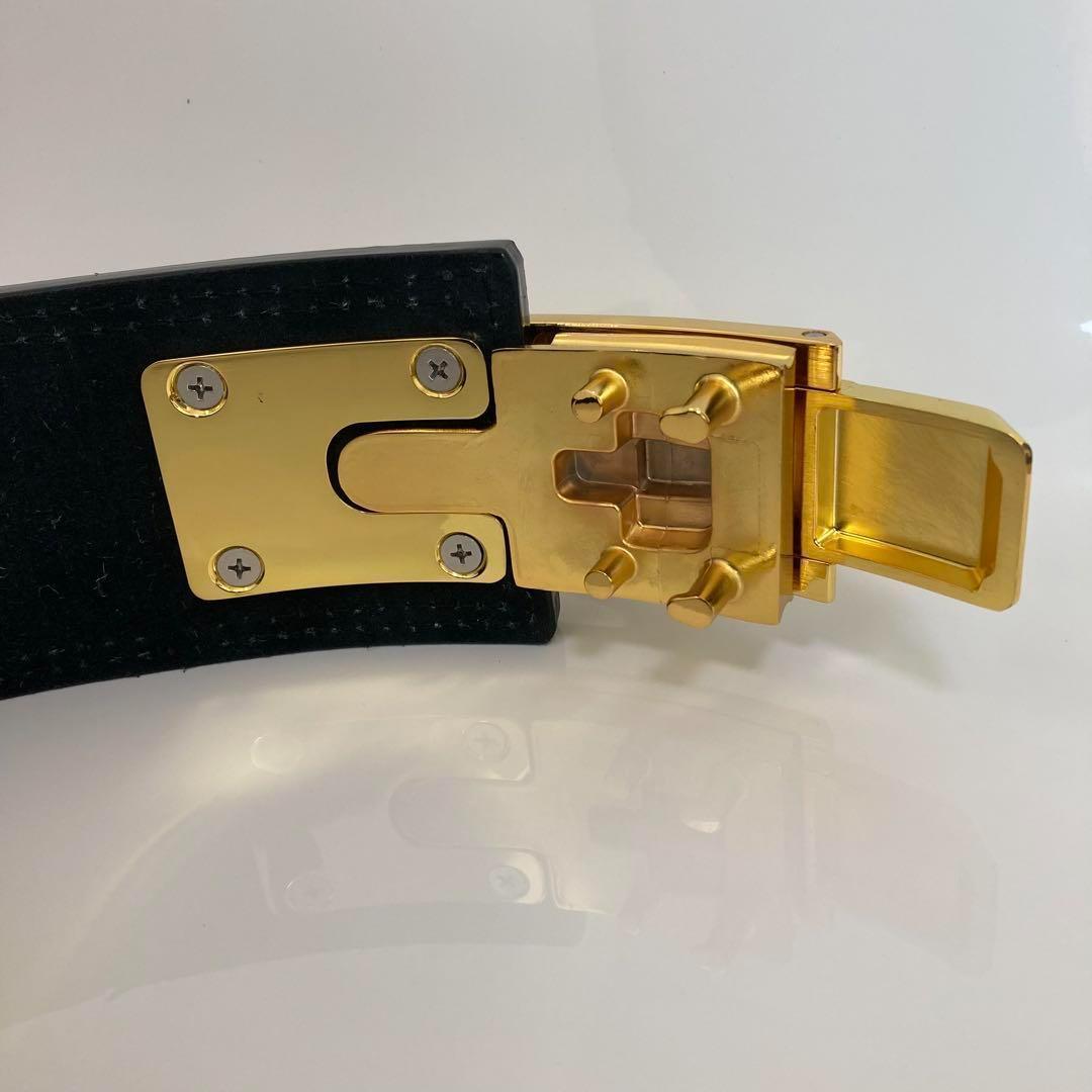 【訳あり】パワーベルト レバーアクション ワンタッチ可変式 ブラウン×金 本革