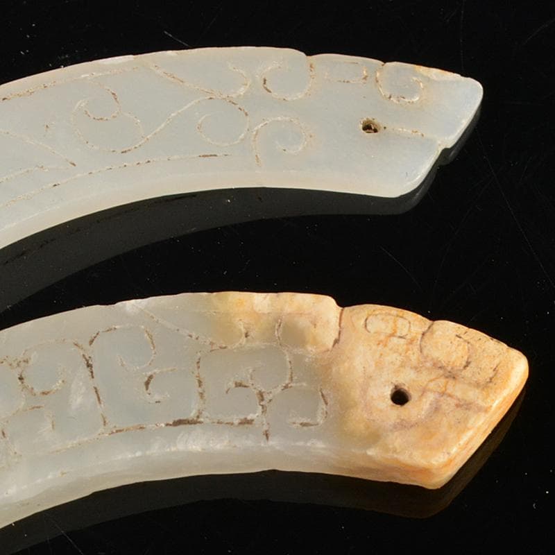 中国　玉石白玉彫刻　玉器　玉壁　玉飾　玉珮　2点まとめて　M　R7521