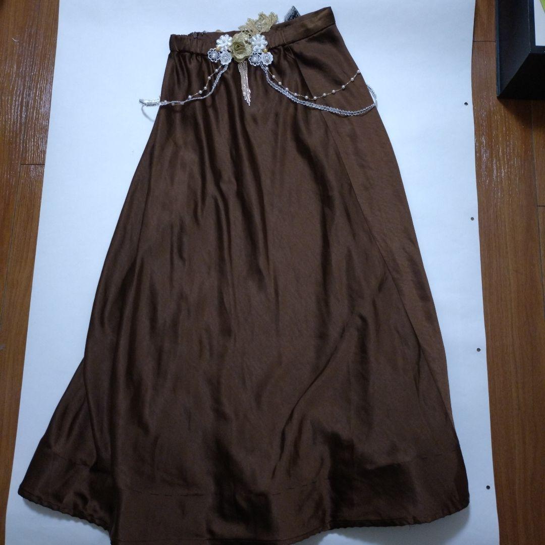 ベリーダンス セットアップ 衣装　ブラウン　サテン　茶色　ブラベルト