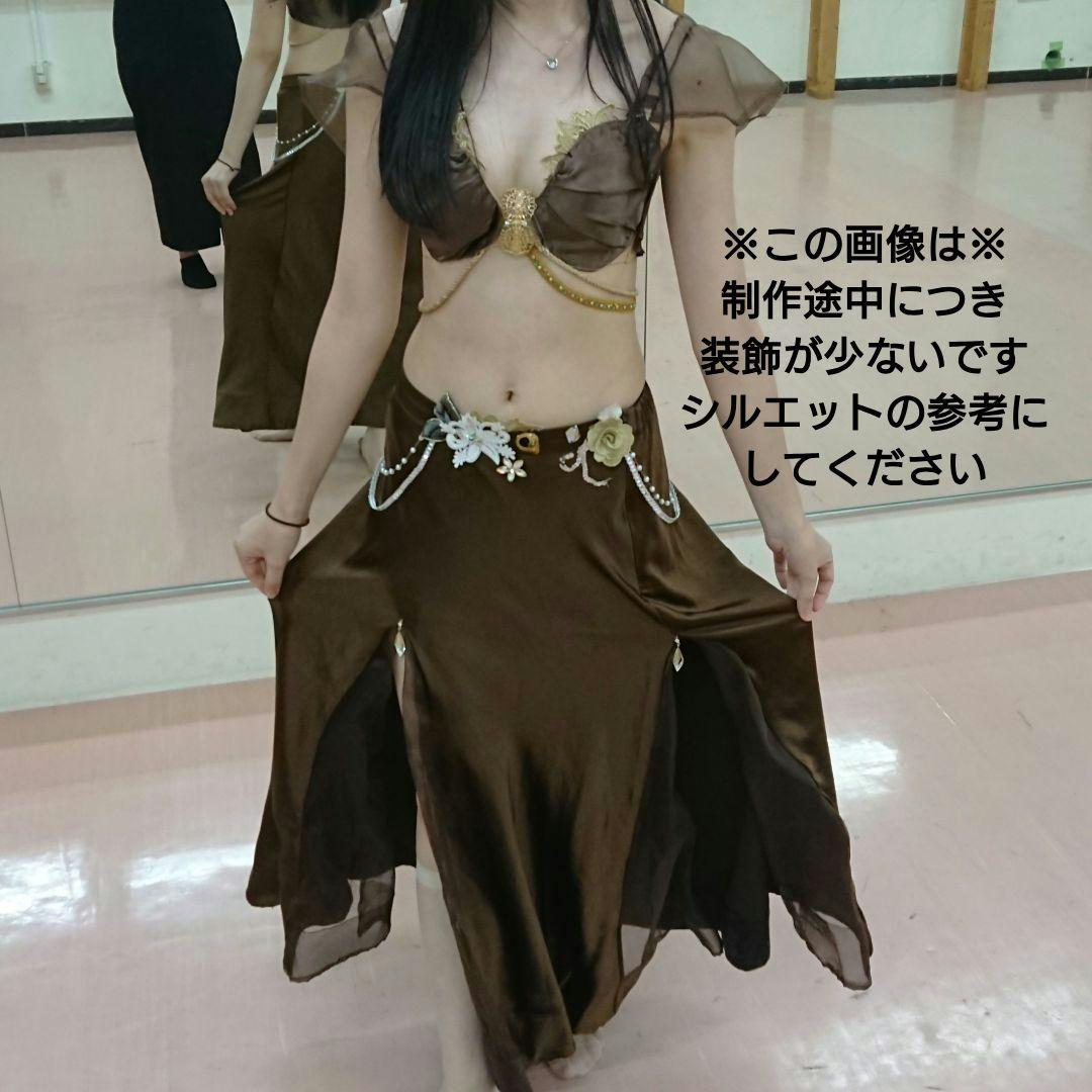 ベリーダンス セットアップ 衣装　ブラウン　サテン　茶色　ブラベルト