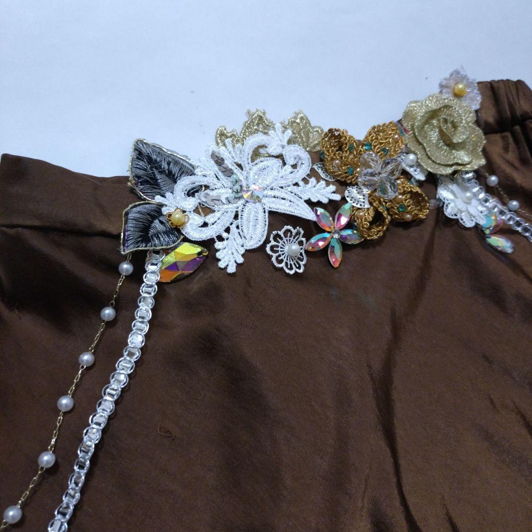 ベリーダンス セットアップ 衣装　ブラウン　サテン　茶色　ブラベルト