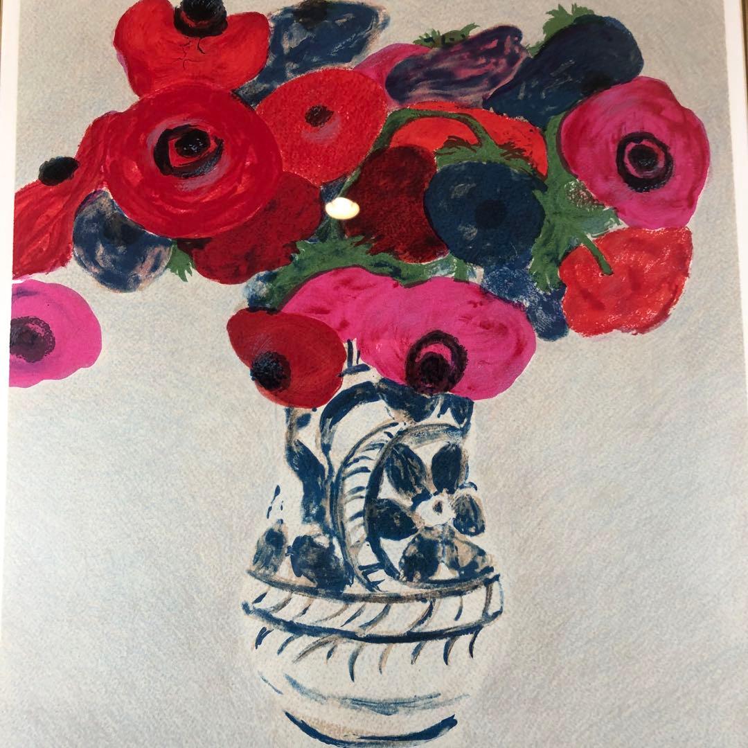 ボンコンパン　「アネモネの花束」 リトグラフ　作家直筆サイン入り　額縁付絵画