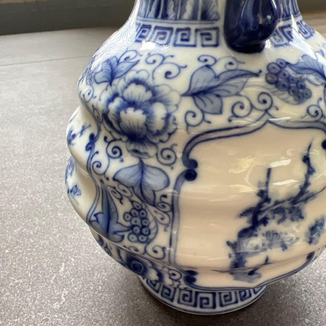 中国青花 染付 双耳瓶 花瓶 壺 陶磁器 古美術