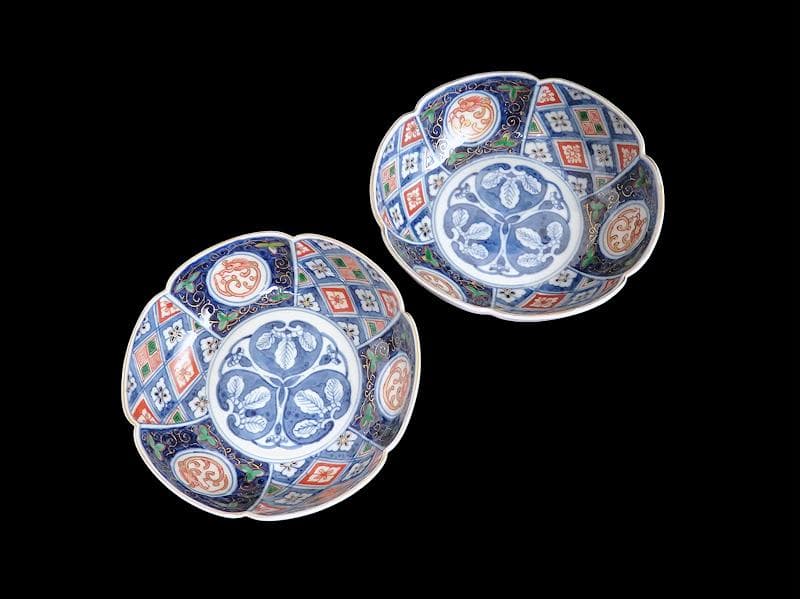 大聖寺伊万里　団龍紋に金唐草　中陰菱に花菱紋の図　膾皿　２客F334AS-CYa