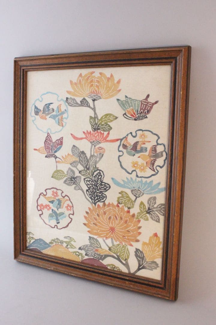 No5088 額装　染色画　花鳥　紅型　びんがた　琉球　伝統工芸　美術　送料無料