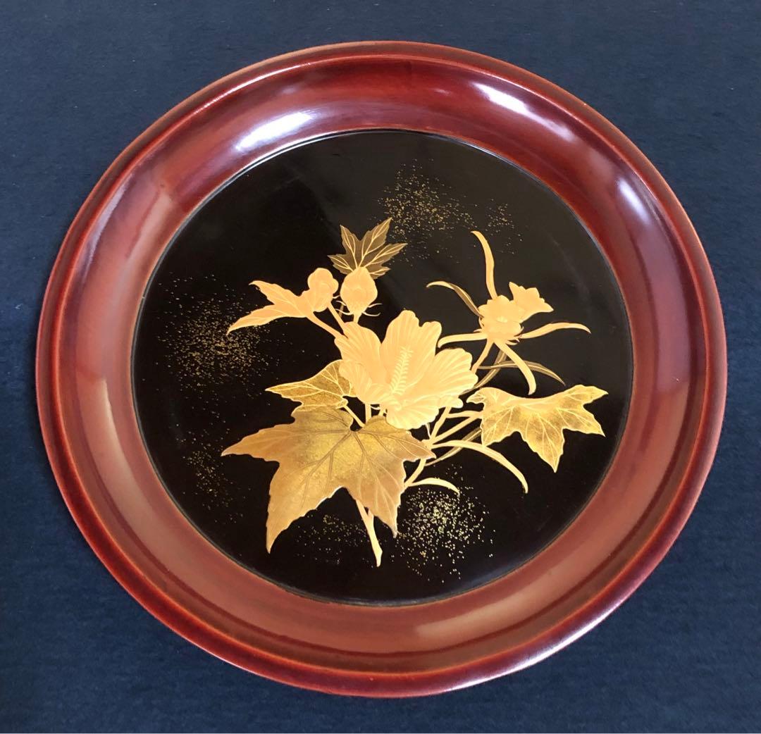 《レ》蒔絵 丸盆 菓子盆4客 木製漆器 木箱　260128く2