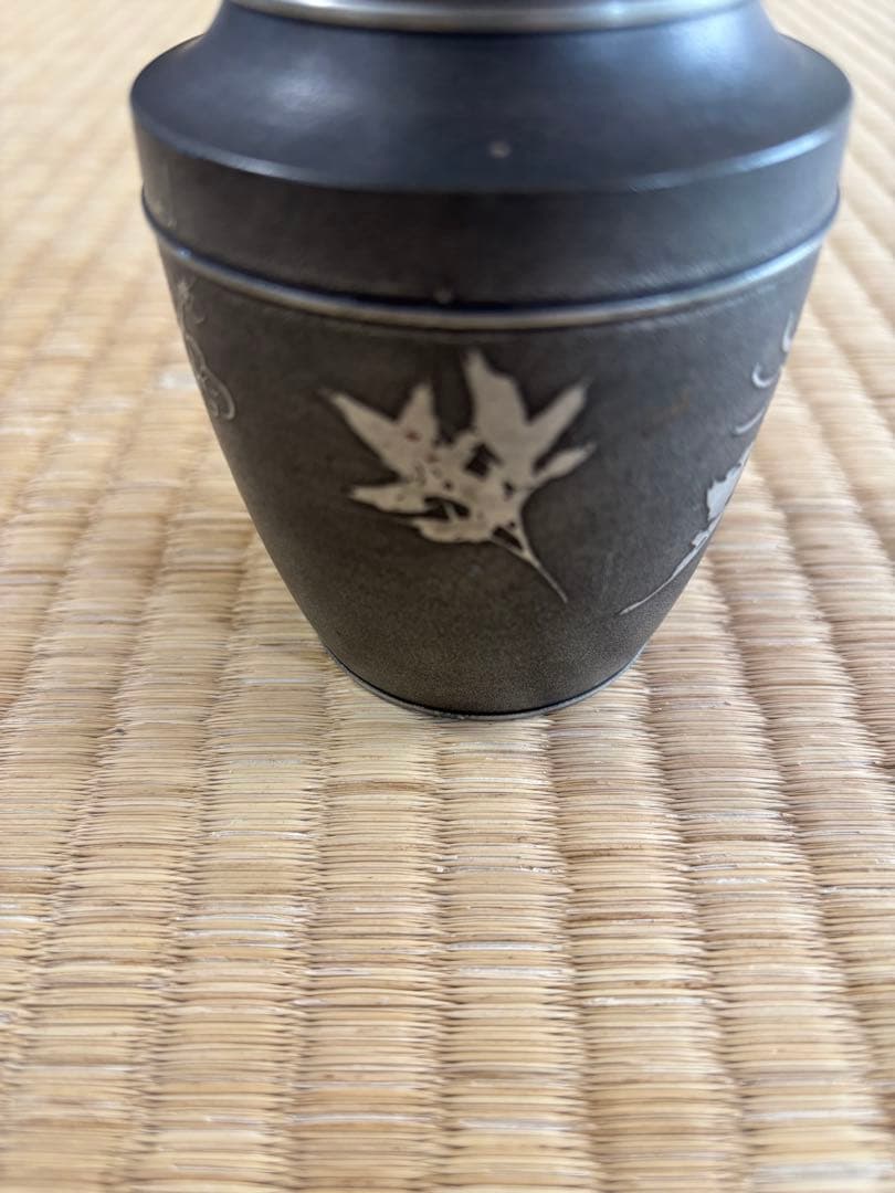 煎茶道具　錫製　林亭瑞製　茶入　茶心壺　細かい装飾　286g 幅7×高10㎝