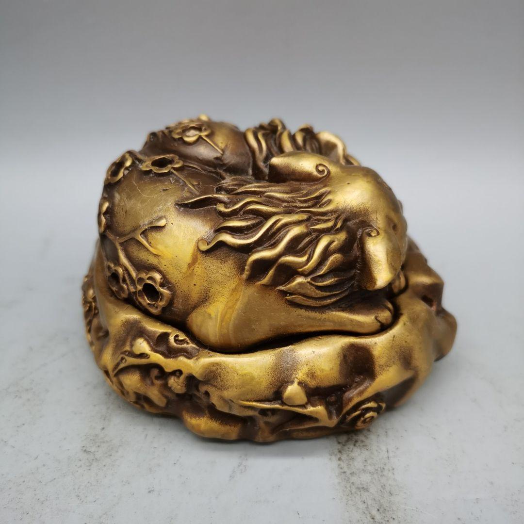 銅製 梅花狐香炉 吉祥九尾狐 茶室禅意薫香炉 装飾品 工芸品 置物