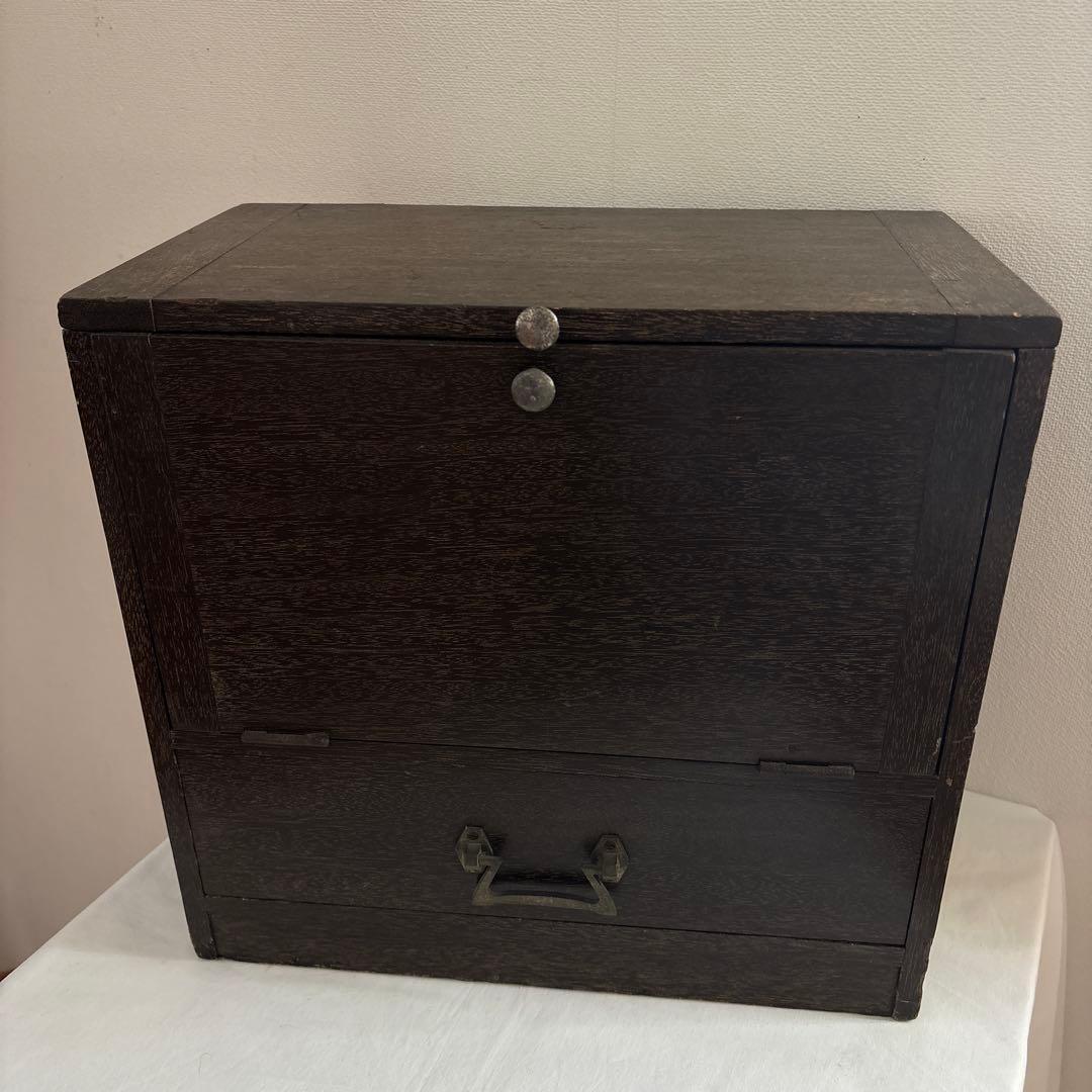 昭和レトロ 木製裁縫箱 ソーイングボックス 連動式 引き出し付き 古道具