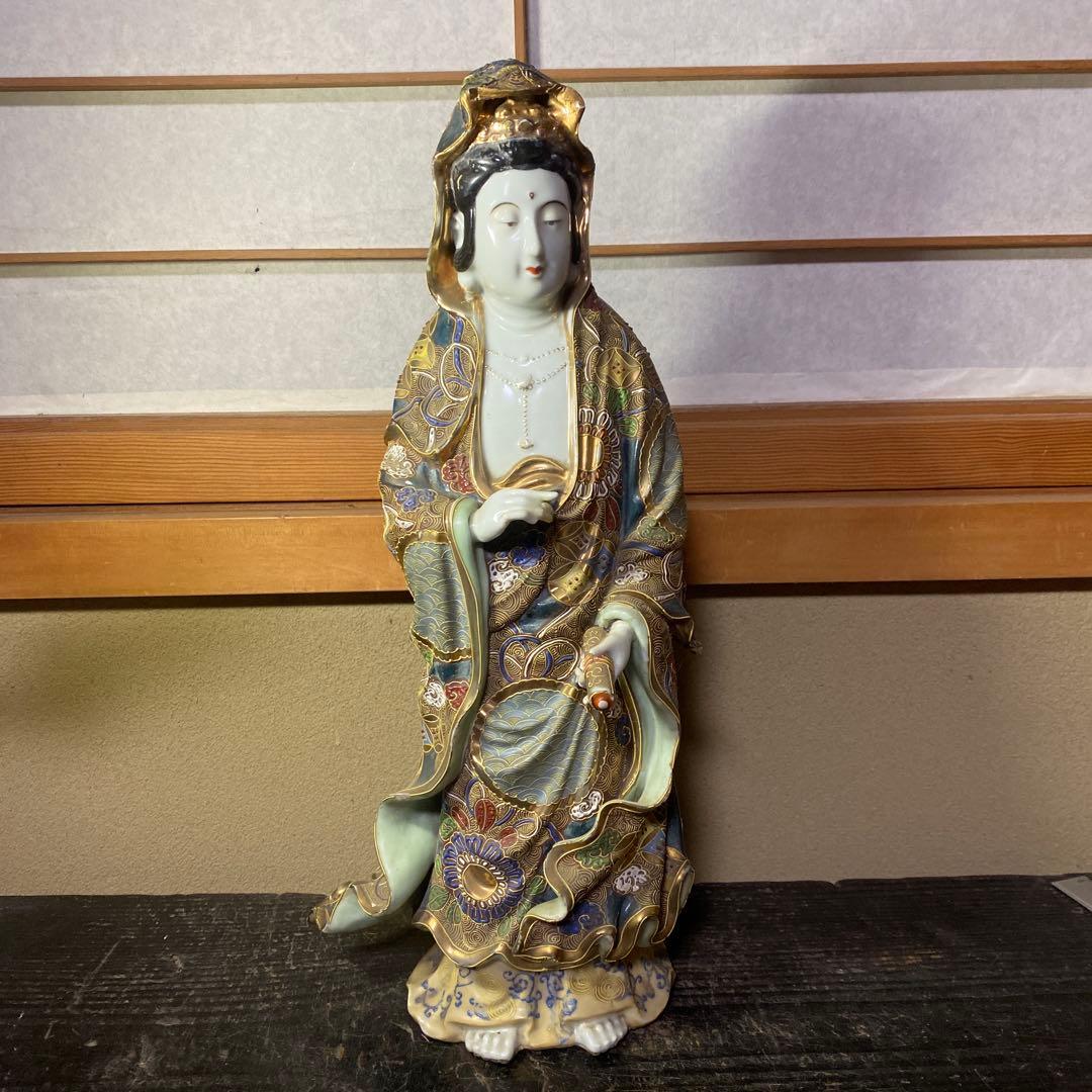 九谷焼　金蘭手観音図置物
