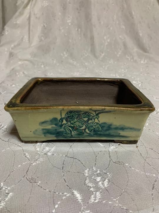 陶翠　風神雷神　長方　盆栽鉢