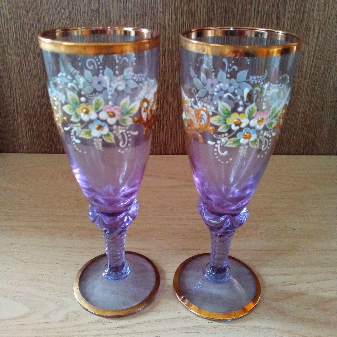 ★ヴェネチアングラス★アレキサンドリアブルー ワイングラス 2個セット★未使用品