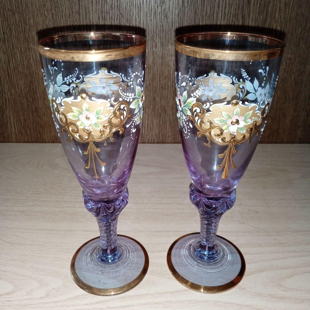 ★ヴェネチアングラス★アレキサンドリアブルー ワイングラス 2個セット★未使用品