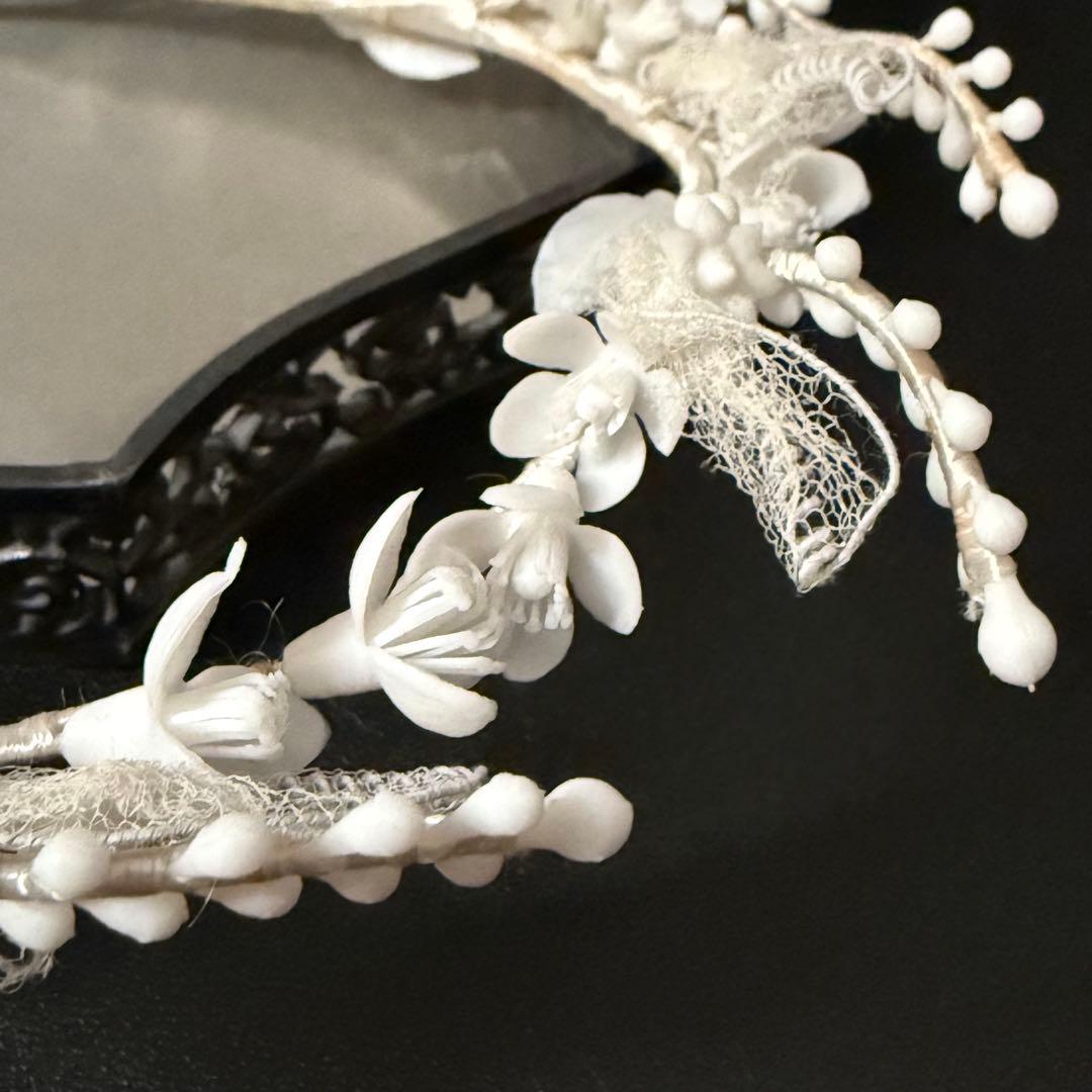 ワックスフラワーティアラ　マリアージュ　フランスアンティーク　花冠　ヘッドドレス