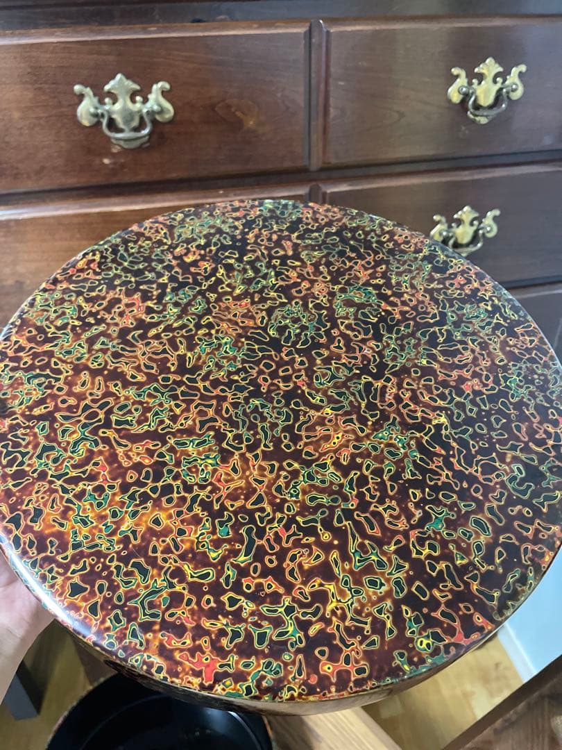 津軽塗り　お盆　漆器 円形ボックス 多色模様