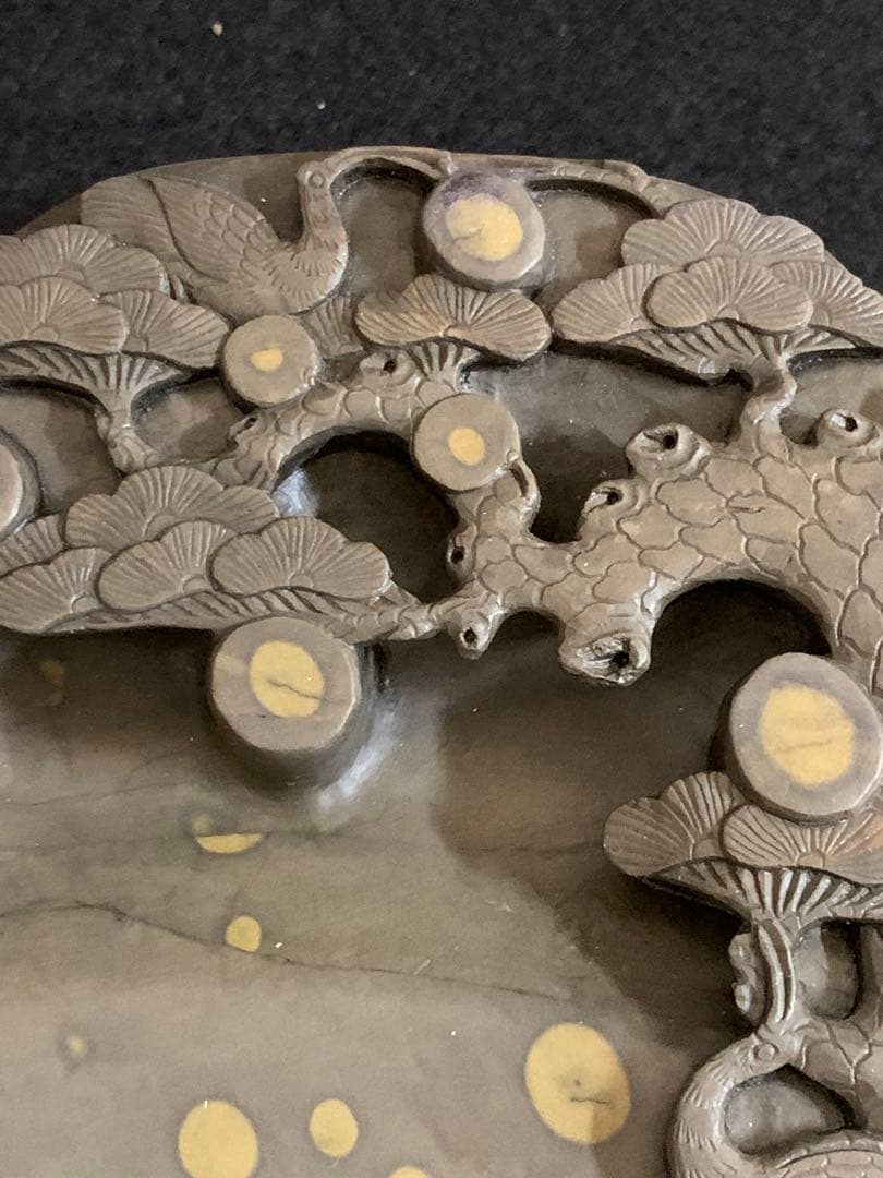 端渓名硯　中国硯　木箱入り　石目高級硯石　石筋模様　石眼多数　超希少品　蛍石