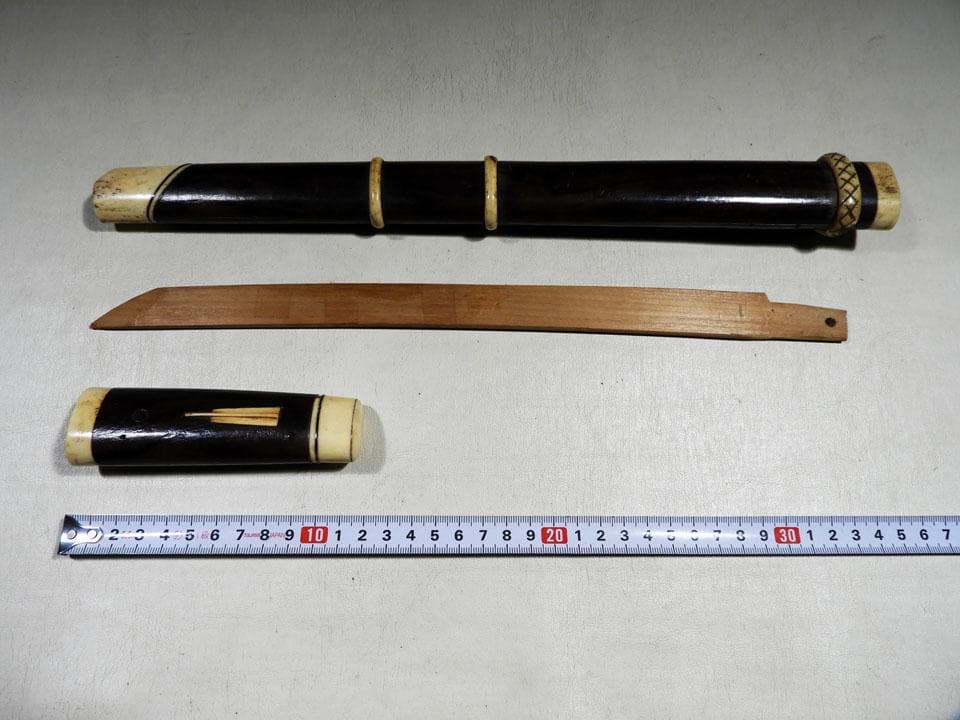 ●現状品 リメイクに 短刀拵え 合口拵 つなぎ入 黒檀 象骨素材 全長49㎝程度