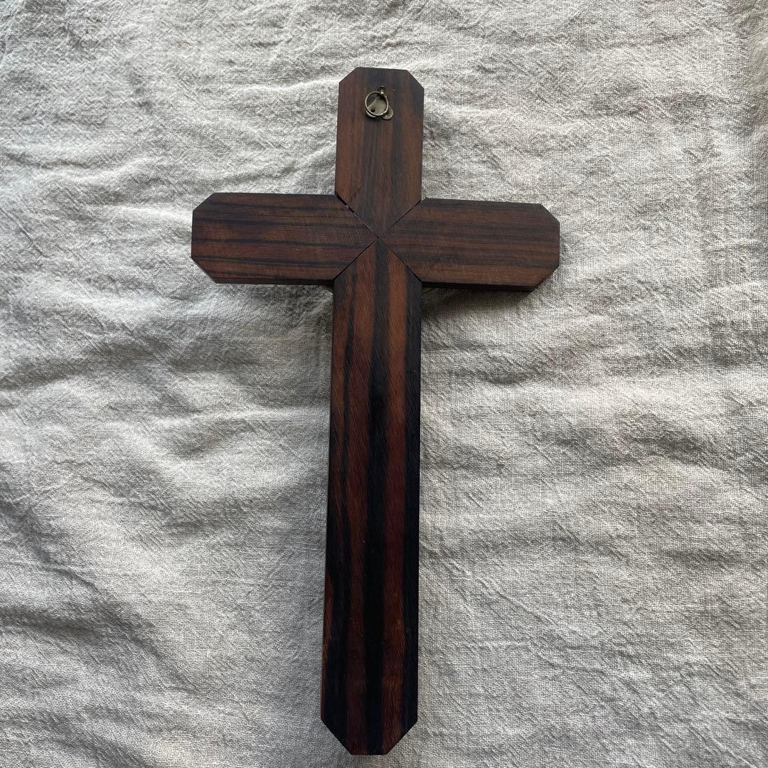 ブロカント　フランス　キリスト　磔刑　エボニー　十字架　壁掛け　真鍮　木製　黒檀