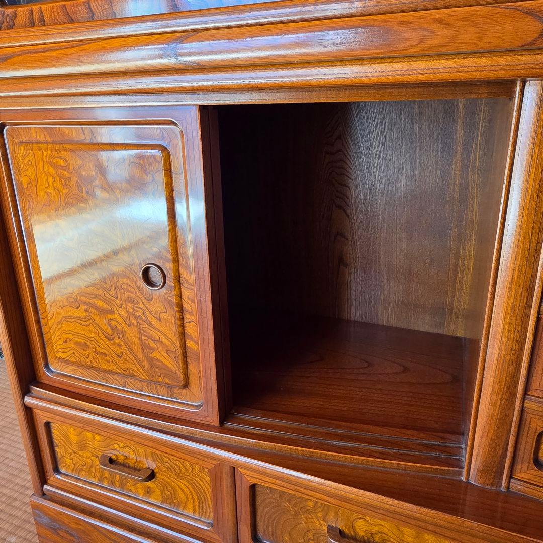 茶箪笥　欅　ケヤキ　和風収納棚 ガラス扉付き　アンティーク風　高さ約175㎝