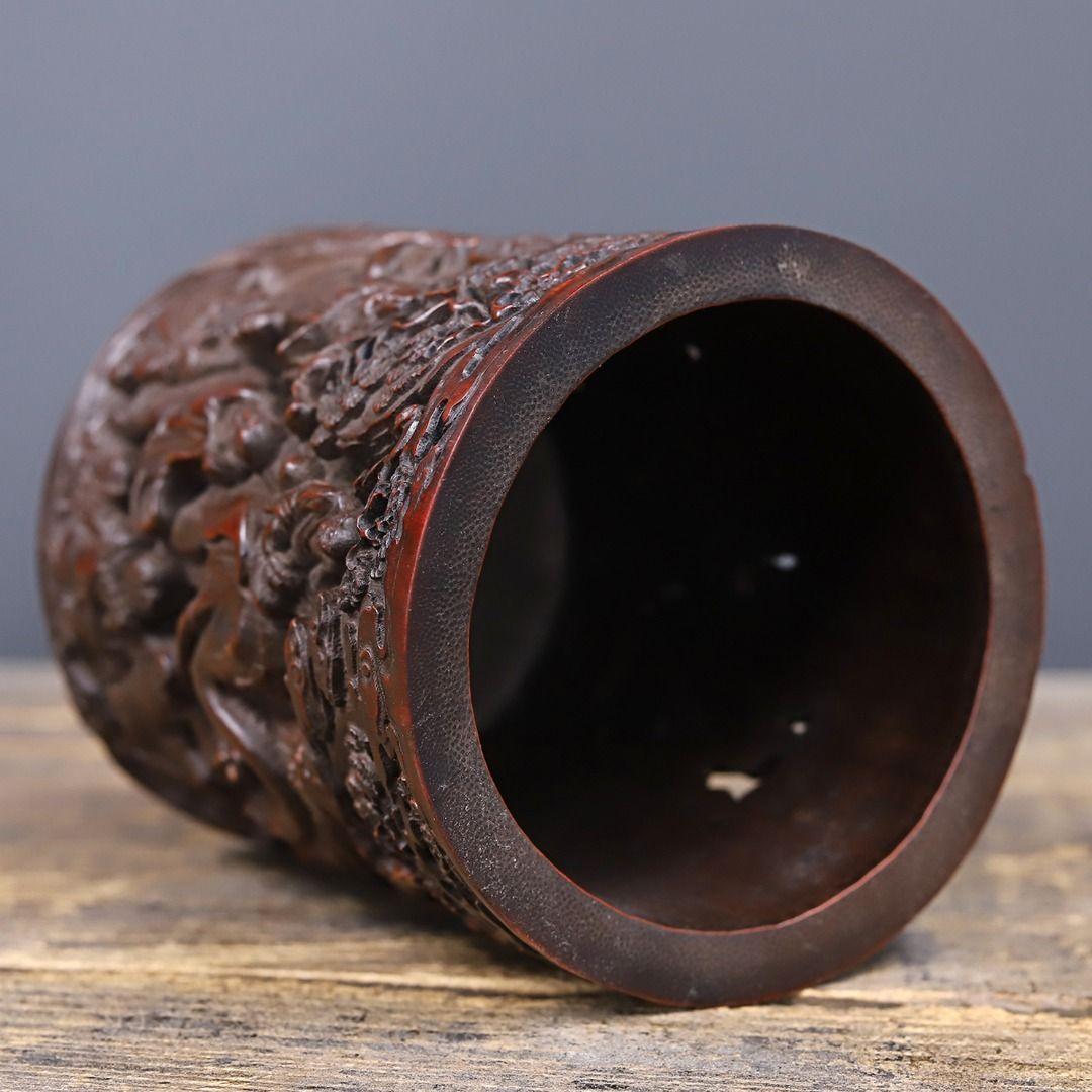 竹 彫刻 十八羅漢 筆箱 置物