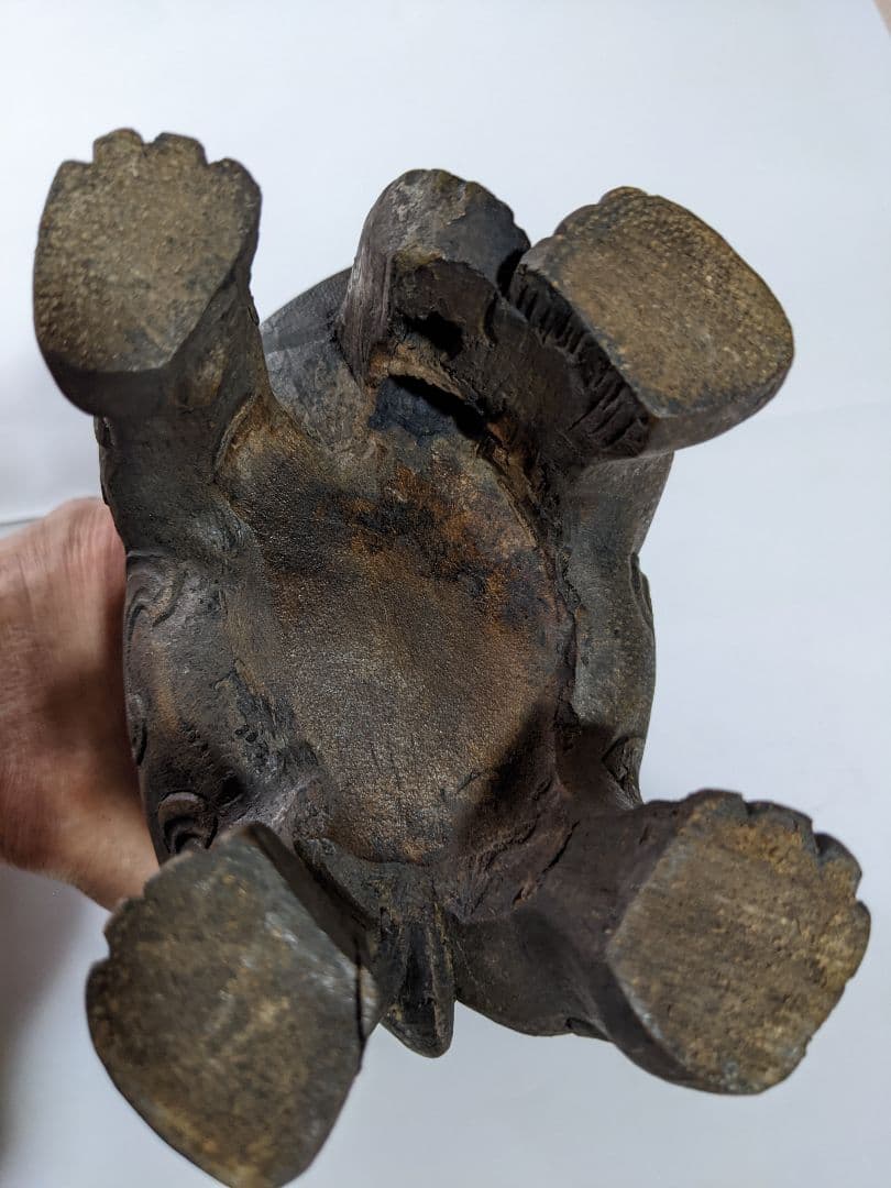 ♦中国古美術品 清時代 竹根 透かし彫り 親子象 置物飾り レア物 骨董品